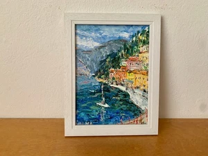 Comer See Italien Ölgemälde auf Malkarton Original Sommer Landschaft Gemälde - Bild 1 von 8