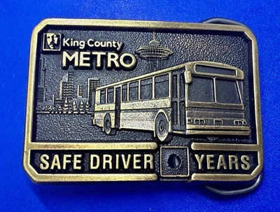 King County Metro Bus Safe Driver Safety Award Washington Vintage Hebilla de cinturón Foto 1 de 4