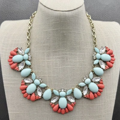 Banana Republic Statement Necklace Bib Gold Tone Crystal Cluster Floral Jewelry - Image 1 of 4