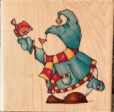 NEW Whipper Snapper GILMORE Rubber Stamp Snowman With Bird - Image 1 of 2