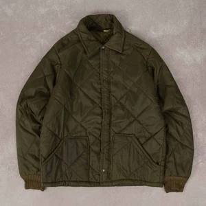 Vintage 70s Quilted Workwear Jacket M Men's Khaki Green Military Army - Picture 1 of 7