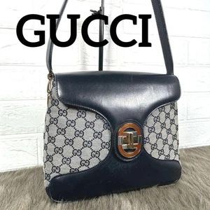Gucci borsa a tracolla blu navy GG logo tela pelle vintage media - Foto 1 di 24