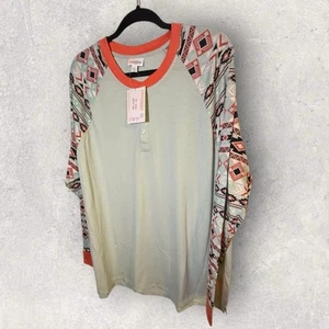 LuLaRoe Mark Henley Shirt Long Sleeve Size 2XL Green And Multicolor Sleeve NWT - Picture 1 of 5