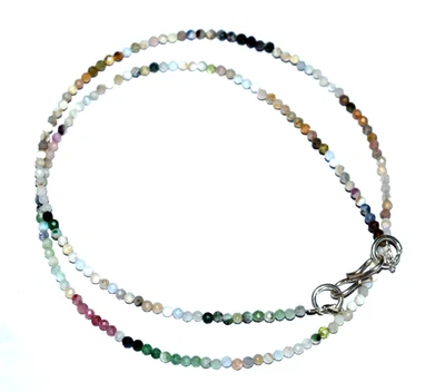 925 Argento Sterling 18 " Stringa Collana Naturale Tormalina Gemma 2mm Perline - Immagine 1 di 4