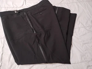 Men’s Tuxedo Pants Size 46rx, Adjustable FWI Formal Wear Black Slacks - Picture 1 of 14
