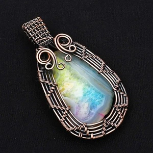 Rainbow Solar Quartz Gemstone Ethnic Copper Wire Pendant Jewelry 2.76" AP-93970 - Picture 1 of 1