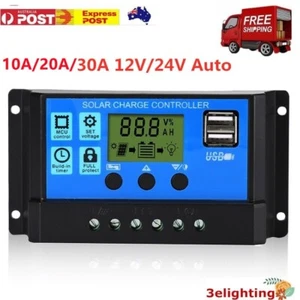 Solar Panel Charge Controller Regulator 12V/24V auto dual USB 30A Battery PWM AU - Picture 1 of 8