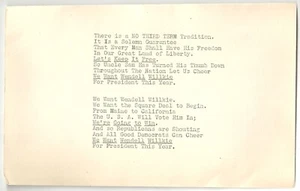 Original Wendell Willkie typisiertes Gedicht / Liedtext von 1940 Präsidentschaftskampagne - Bild 1 von 2