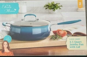 Pioneer Woman Ceramic Jumbo Pan With Lid Classic Cooker Ombre Teal 4.5qt New - Picture 1 of 8