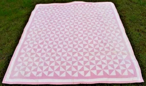 1930's Signed Ina Kimble PINK PINWHEEL Quilt 78" x 86" - Picture 1 of 4