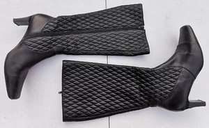 SARA COLE Sz 40 Or 9 Lexy Black Quilted Zip Leather Boots Squared Toe - Picture 1 of 15