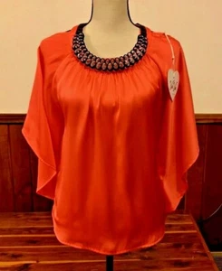 Womens Cold Shoulder Top VA VA JOY HAN Orange Sexy Jewel Choker Neck NEW Sz S - Picture 1 of 12