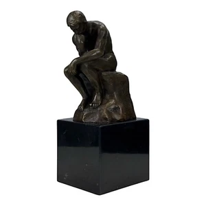 The Thinker by August Rodin Real Bronze Statue Sculpture on Marble Base 7.9 in - Picture 1 of 8