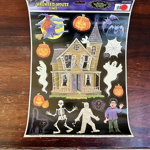 Vintage Halloween Fensterklammer Spukhaus Hexe Mumie Kürbisse Geist Frankenstein - Bild 1 von 3