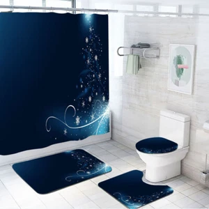 Bonito juego de cortinas de ducha de baño copos de nieve alfombra de baño antideslizante cubierta de tapa de inodoro - Imagen 1 de 16