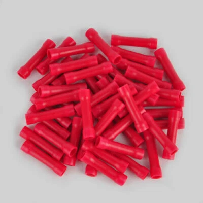 100 Pcs Red 22-16 AWG Butt Splice Insulated Crimp Terminals Straight Connector - Image 1 of 4