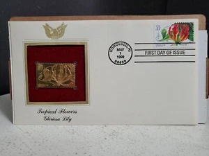 Mai 1999 Tropical Flowers Gloriosa Lily 1st Day Issue Stamp With Golden Replica - Bild 1 von 7