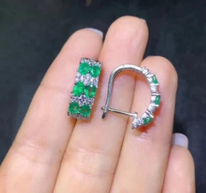 3Ct Oval Lab Created Green Emerald Huggie Hoop Earrings 14K White Gold Plated - Picture 1 of 11