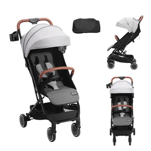 VEVOR Poussette bébé nouveau-né bas âge réglable pliable en un clic gris clair - Photo 1/12