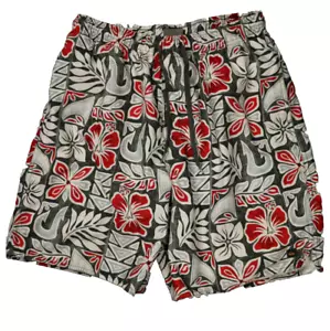 Quicksilver Waterman Tropical Floral Print Board Shorts Lined Red Gray XL - Picture 1 of 20
