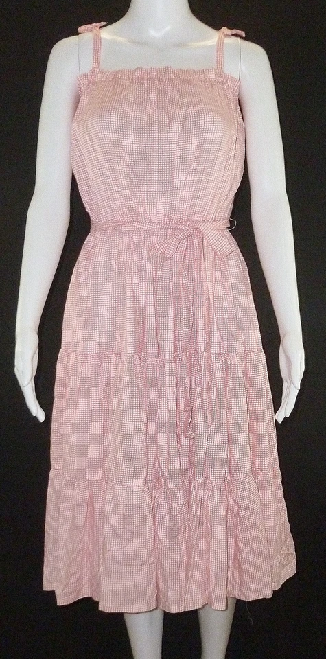 Vintage 70s Chez Jodi Gingham Sun Dress Belted Cottagecore Midi Size M - Image 1 of 4
