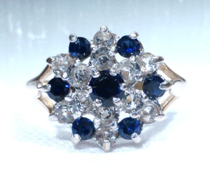 9ct Gold Sapphire Cluster Ring Hallmark London 1975 Size Q Boxed - Picture 1 of 17