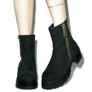 Women Classy Fall Autumn Side Zip Soft Platform Chunky Ankle Boots Black US 9 - Picture 1 of 10