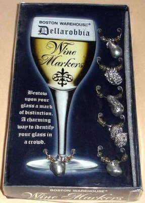 Marcadores de vino Boston Warehouse Dellarobbia 6 piezas tono plateado con forma de fruta dijes nuevos Foto 1 de 3