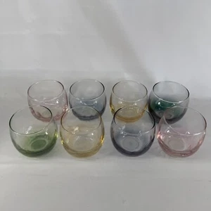 Juego de 8 vasos multicolores vintage Libbey Roly Poly MCM Mad Men Barware - Imagen 1 de 8