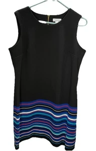 Calvin Klein career Sheath Dress black with bright Stripes Above the hem size 14 - Picture 1 of 7