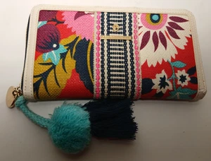 Spartina 449 Little Bermuda Boho Wallet Zip Around Leather Linen - Picture 1 of 9