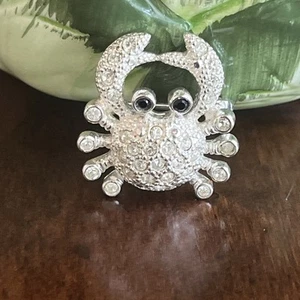 Vintage Krabben Brosche kleine silberfarbene Anstecknadel mit Strass's signiert Römer - Bild 1 von 9