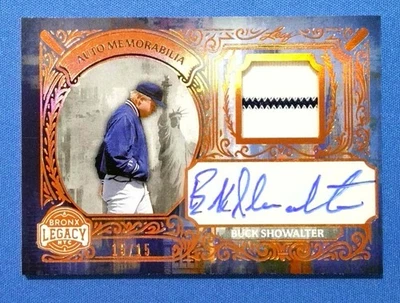 2025 Leaf Bronx Legacy Buck Showalter GAME-USED Patch Auto BRONZE 15/15 Yankees - Image 1 of 2
