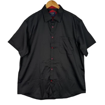 Flex Men’s Luxury Collection Black Short Sleeve Button Up Shirt XL Red Accents - Image 1 of 4