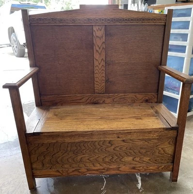 Banco de almacenamiento de roble antiguo vintage Foto 1 de 4