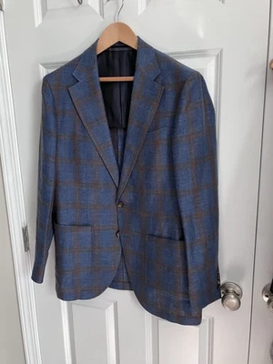 Abrigo deportivo Spier & Mackay para hombre azul y marrón a cuadros ajuste contemporáneo 40R Foto 1 de 4