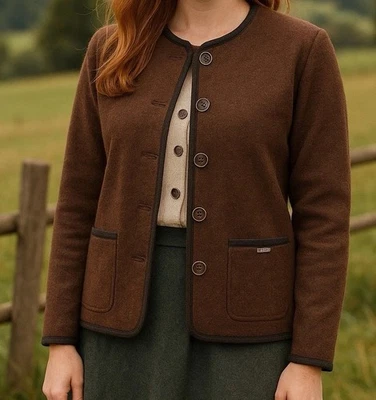 Chaqueta para mujer Geiger Collections Vomp botón marrón 100 % lana hervida talla 46 EC Foto 1 de 4