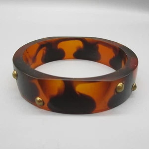 Simulated Tortoise Bangle Bracelet LuciteHexagon Studded Gold Tone Punk 8 Inch - Picture 1 of 8