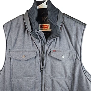Levis Vest Mens 2XL Gray Puffer Quilted Sleeveless Full Zip Pockets Jacket - Picture 1 of 11