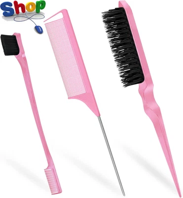 3-Piece Hair Slick-Back Brush Set - Teasing & Edges Brush for Women'S Salon Styl - Image 1 of 4