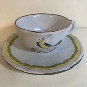 Handgefertigte & handbemalte italienische Keramik Tasse & Untertasse Handmade In Italy - Bild 1 von 9