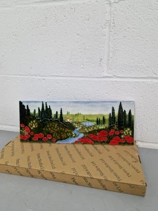 16" x 6" Benaya Kunst Keramik Mohnblumen, Hügelseite, Landhaus Wandbehang Fliese - Bild 1 von 9