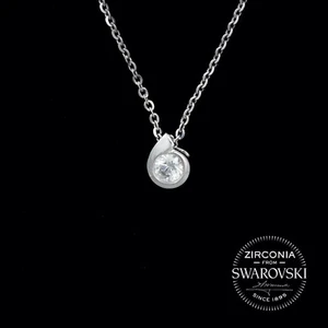 Sterling Silver & Swarovski Zirconia Twist Solitaire Pendant Necklace - Picture 1 of 2