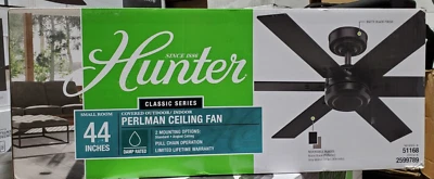 *NEW* Hunter Perlman 44 Matte Black Indoor/Outdoor Ceiling Fan - Image 1 of 4