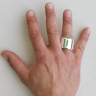 14mm Plain Wide Heavy Mens Ring Solid 925 Sterling Silver Statement Ring All Siz - Image 1 of 4