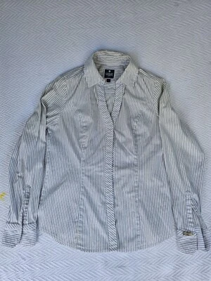 Camisa EXPRESS Azul Blanco Rayas Ultimate Essential Abotonada Talla XS Elastizada Foto 1 de 4