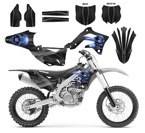 2012 2014 2015 KX450f KXF 450 2012 kit de calcomanías gráficas #6666 Blue Skull - Imagen 1 de 6