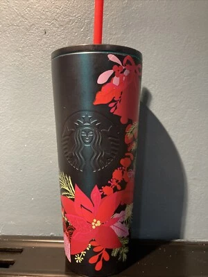 Taza vaso Starbucks Navidad azul pascua y acebo de acero inoxidable usada Foto 1 de 4