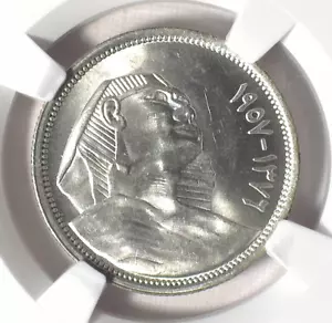 PRIMA REPUBBLICA D'EGITTO AH1376-1957 0,720 ARGENTO 10 PIASTRE (KM-383a) NGC MS64 - Foto 1 di 3
