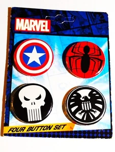 Disney Marvel Heroes Captain America, Spiderman ,Punisher, Shield, 4 Buttons Set - Bild 1 von 3